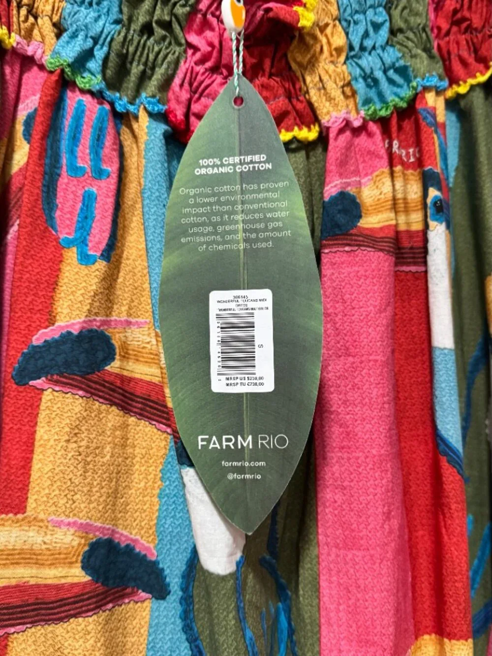 Farm Rio Wonderful Toucans Midi Dress Size S Colorful Tie Strap NWT - Picture 5 of 5